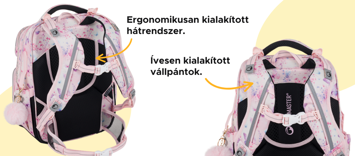 iskolai hátizsák, ergonomikus, ívesen kialakított vállpántok, lányoknak, alsó tagozatra