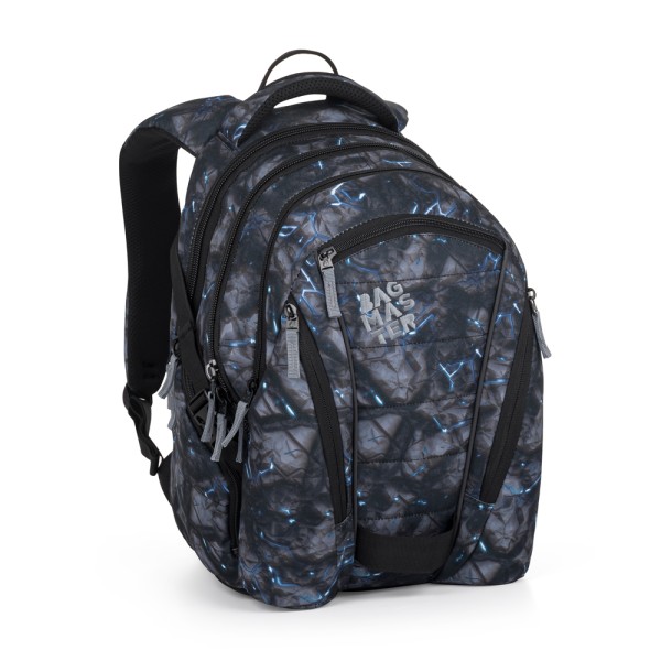 Diák hátizsák BAG 24 A – szürke, kék mintával