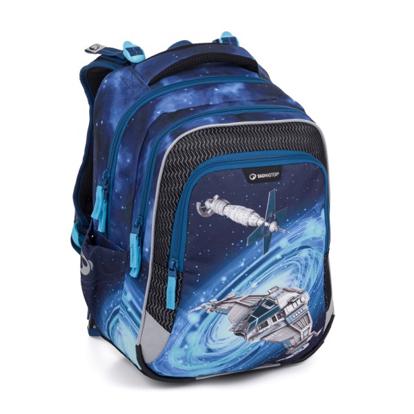 Iskolai háromkamrás hátizsák levehető derékpánttal – kozmosz