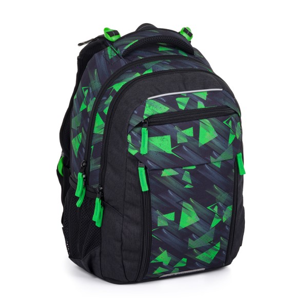 Iskolai kétkamrás hátizsák levehető derékpánttal – fekete-zöld